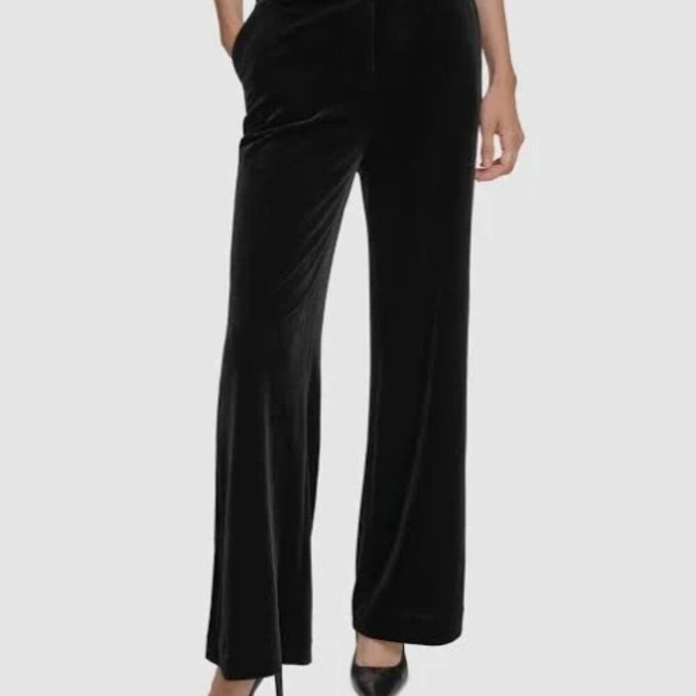 Calvin Klein Women's Plus 14 Black Velvet Whitney High Rise Wide Leg Pants